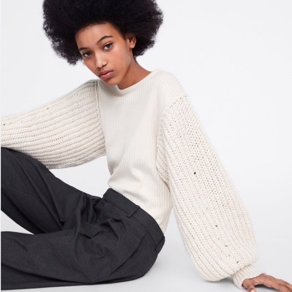 ZARA ribbed top with sweater knit sleeves